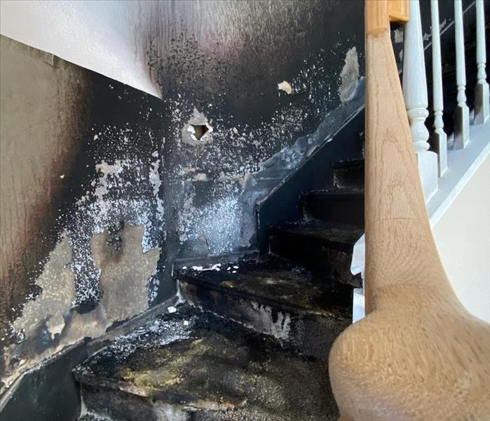 Arson damaged stairs